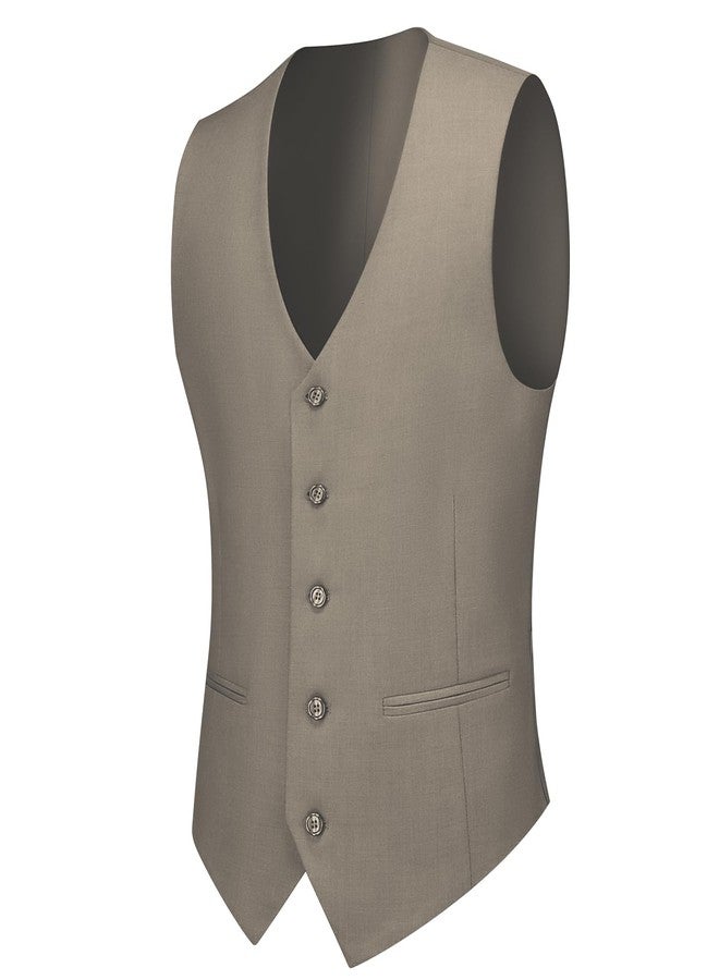 Cooper & Nelson Men's Suit Slim Fit, 3 Piece Suits for Men, One Button Jacket Vest Pants with Tie, Tuxedo Set Khaki M - Image 4